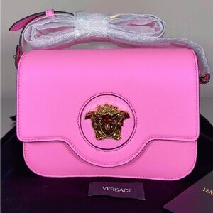Versace Pink & Gold Medusa grainy calf leather crossbody